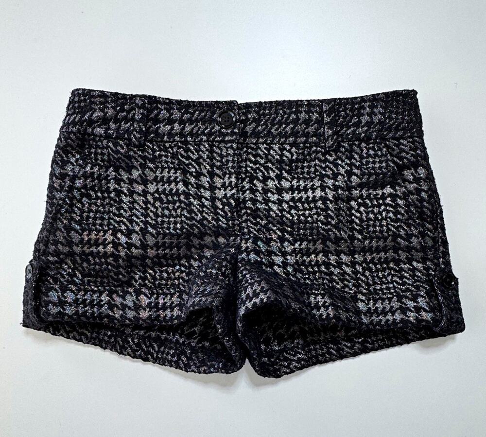 Express Women's Houndstooth Chino Shorts 4 Black/Gray Wool Blend Pockets 2"#1109